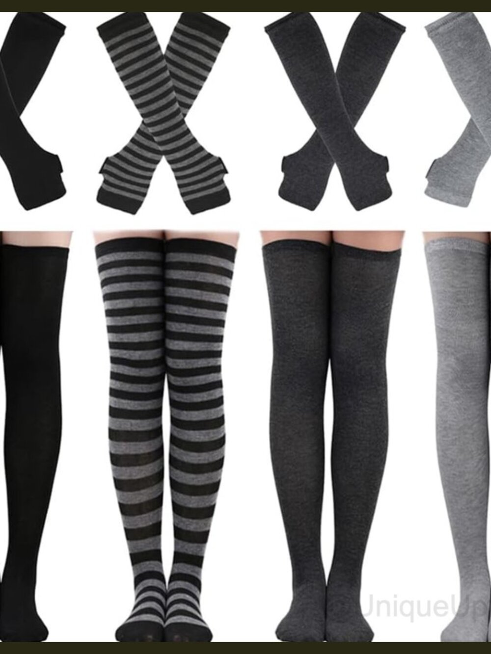 Striped Knee High Socks & Long Fingerless Arm Warmers Set